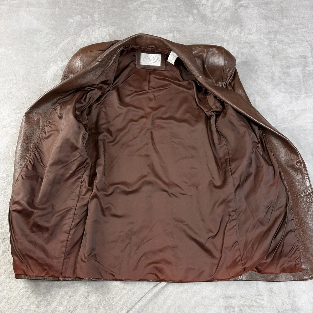 Vintage Lord & Taylor Women's 8 Brown Lamb Leather Blazer Jacket - Picture 3 of 13